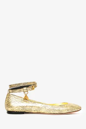 Alexander McQueen Gold Metallic Ankle Wrap Ballet Flats Size 36.5