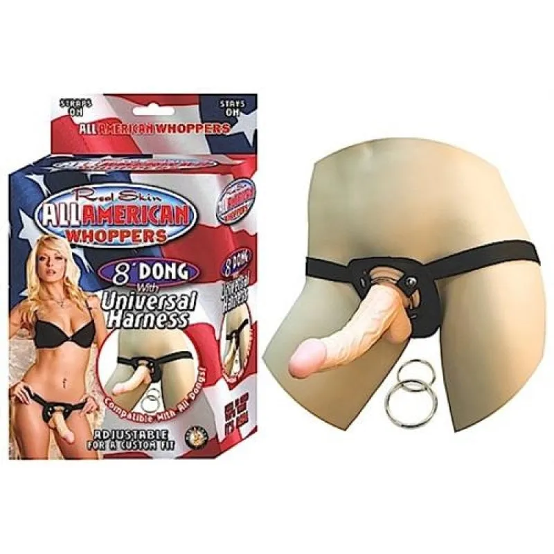 All American Whoppers 8-Inch Dong With Universal Harness - Flesh