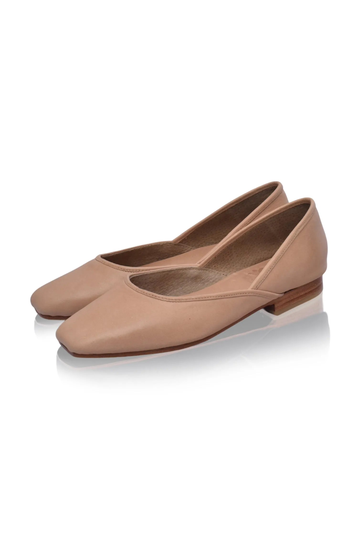 Amore Square Toe Ballet Flats in Beige