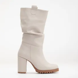 Anais - Beige Slouch Platform Boots