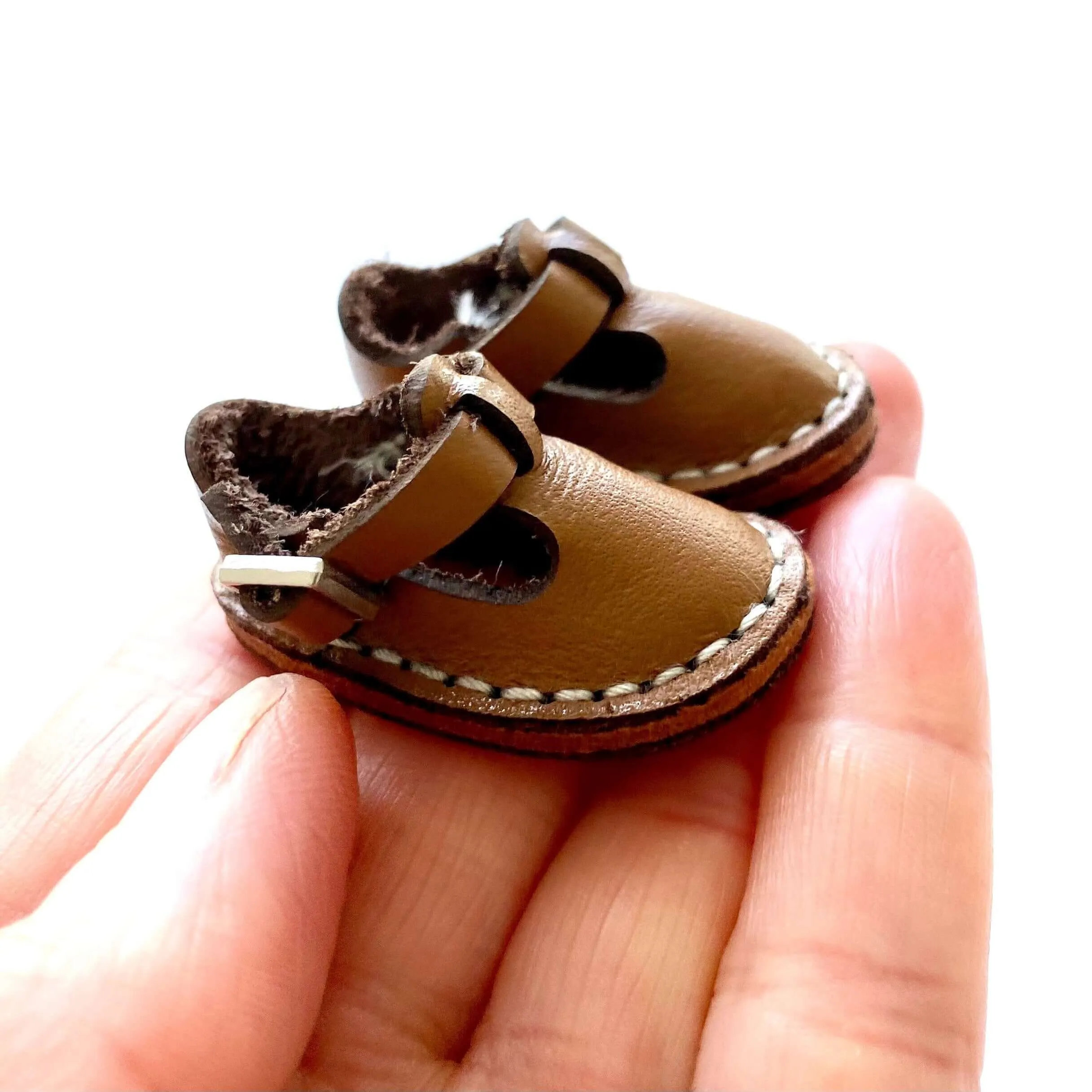 Brown leather doll shoes Blythe Vintage doll shoes 34mm