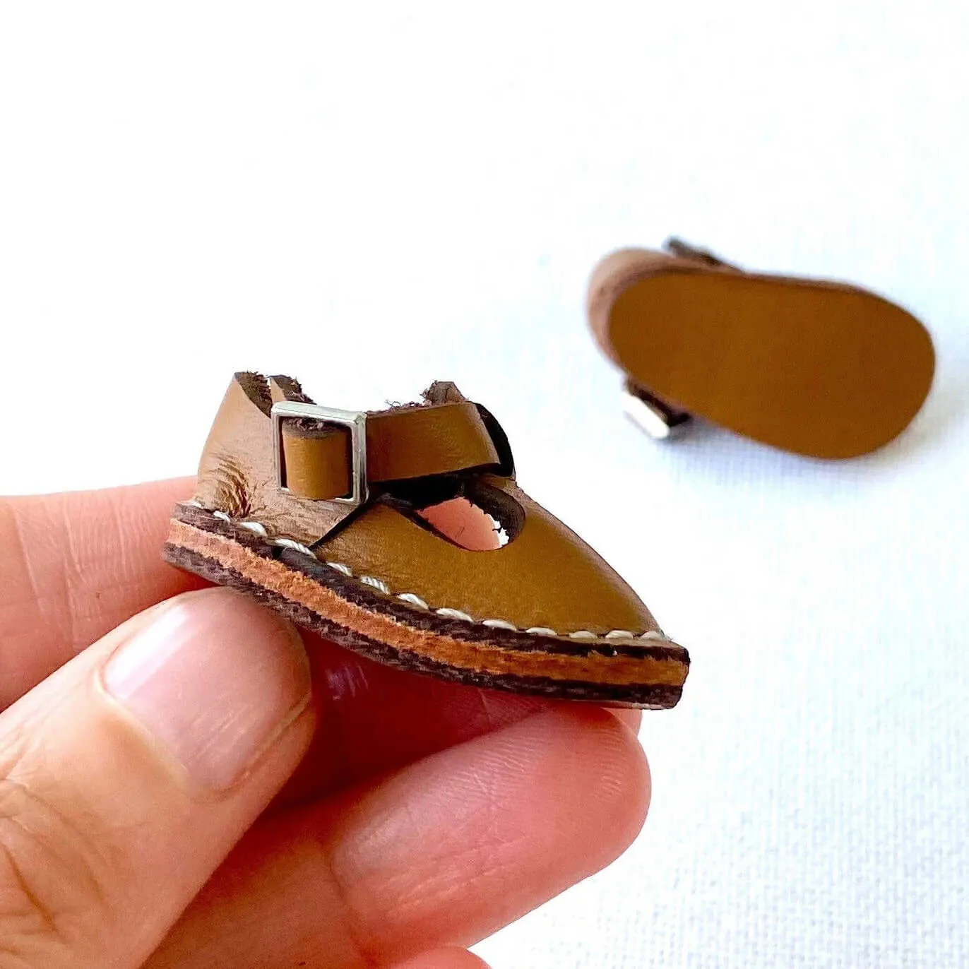 Brown leather doll shoes Blythe Vintage doll shoes 34mm