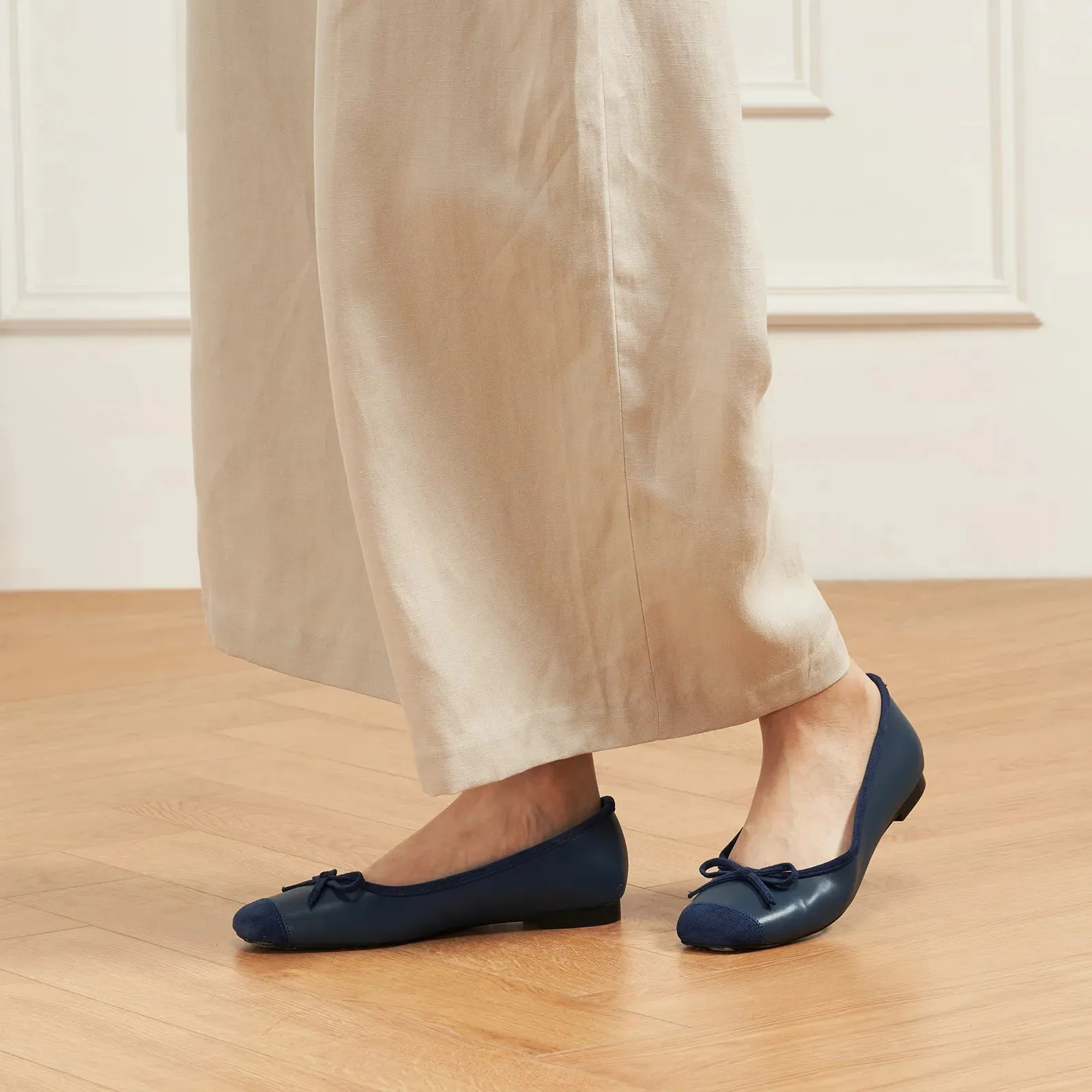 Cap-Toe Ballet Flats (Elena) Navy