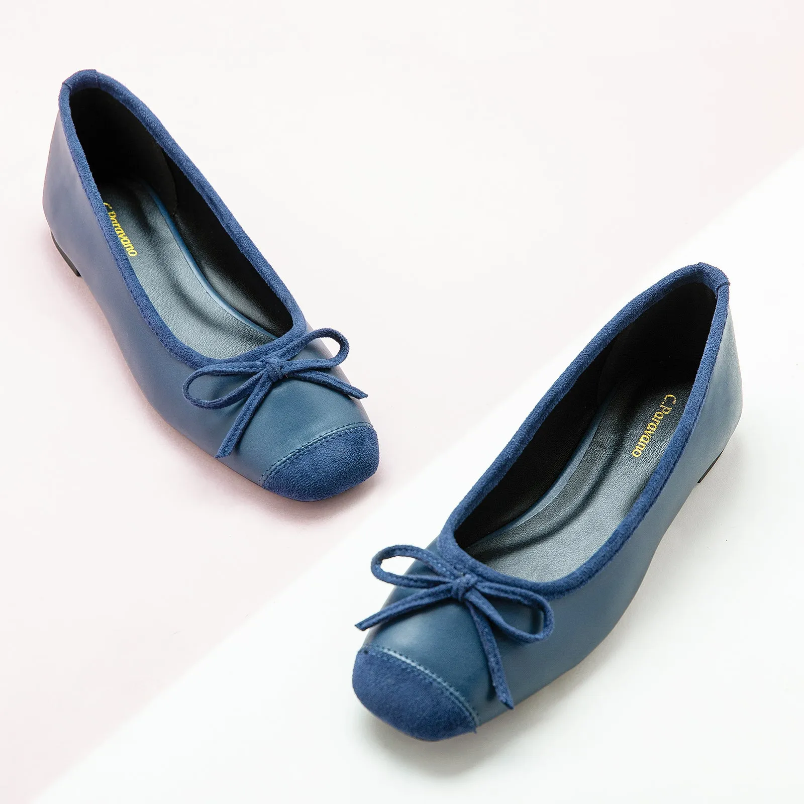 Cap-Toe Ballet Flats (Elena) Navy