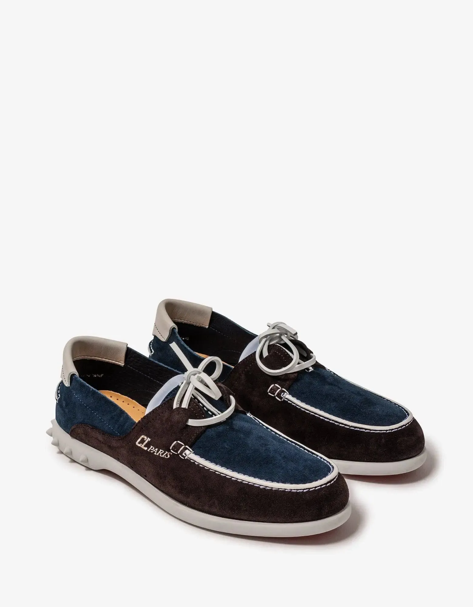 Christian Louboutin Geromoc Navy & Brown Suede Leather Loafers -