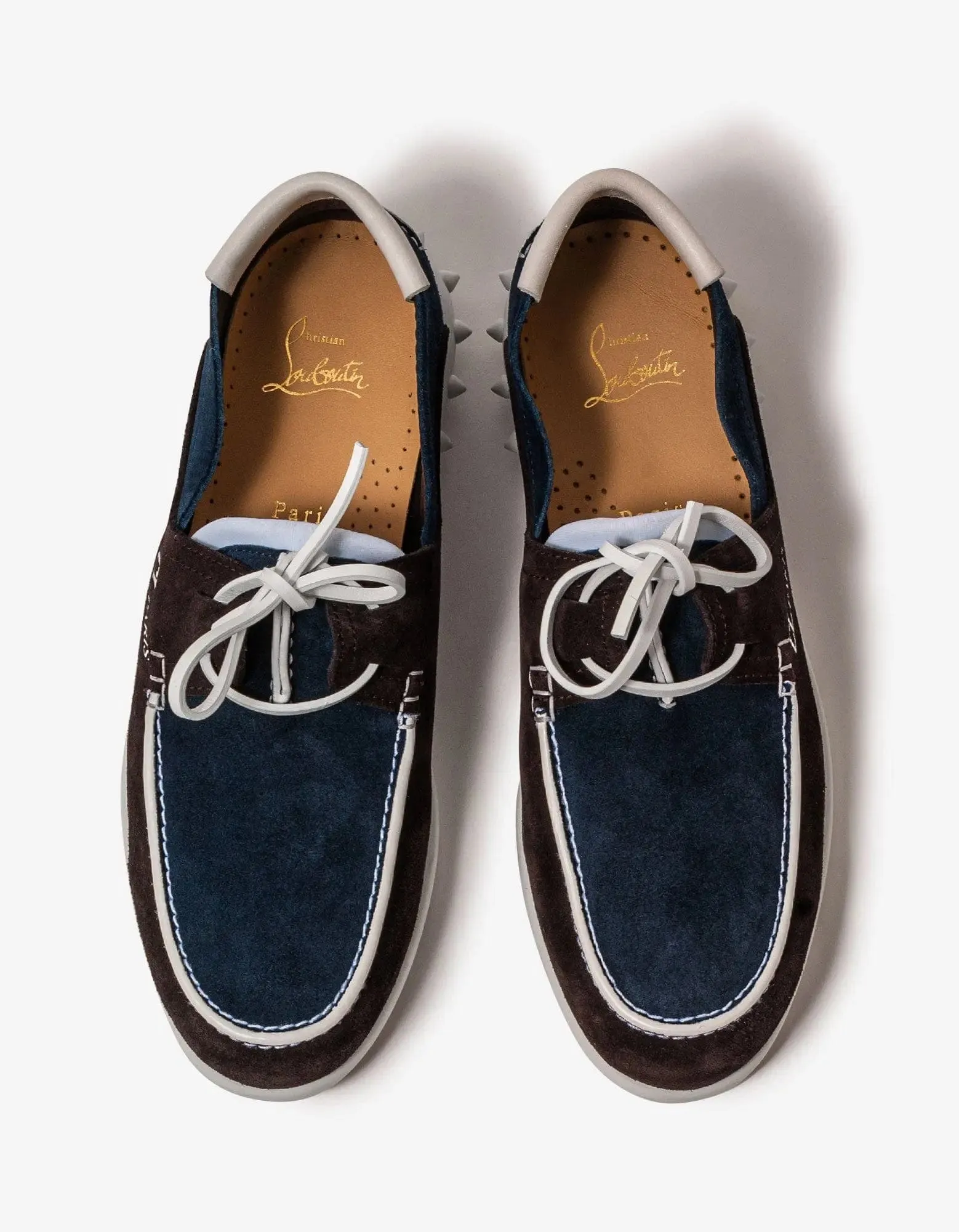 Christian Louboutin Geromoc Navy & Brown Suede Leather Loafers