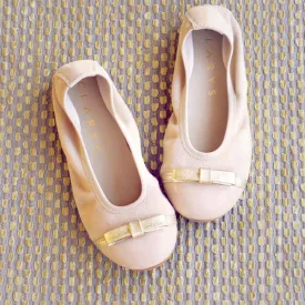 Clarys Girls Camel Suede Ballerina with Gold Bow