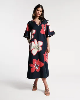 Delightful Embroidered Caftan Dreamy Daisies Navy