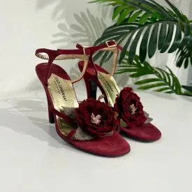 Dolce & Gabbana Red Suede Flower Heels