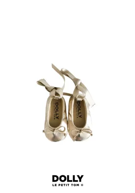 DOLLY by Le Petit Tom ® BABY BALLERINAS WITH RIBBONS gold