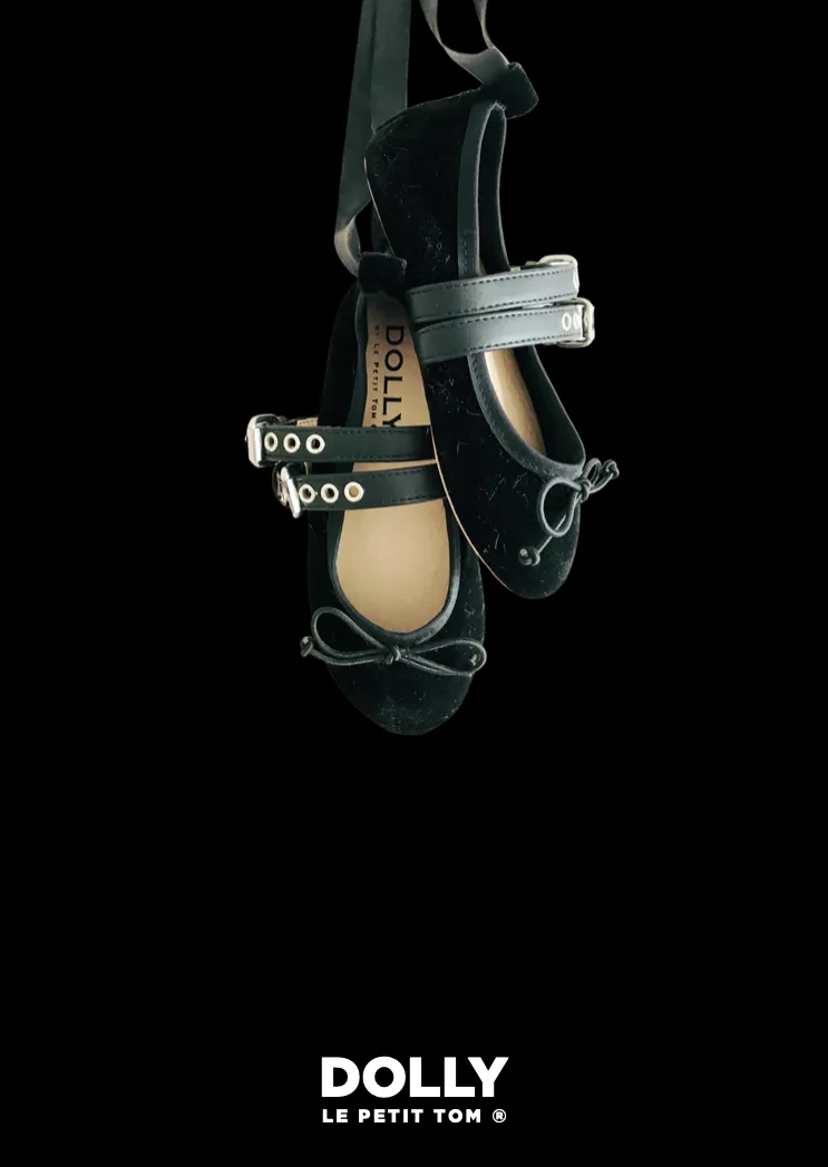 DOLLY VELVET BUCKLE BELT MARY JANES BALLERINAS WITH RIBBONS ( Including FREE Buckle Belt!) black