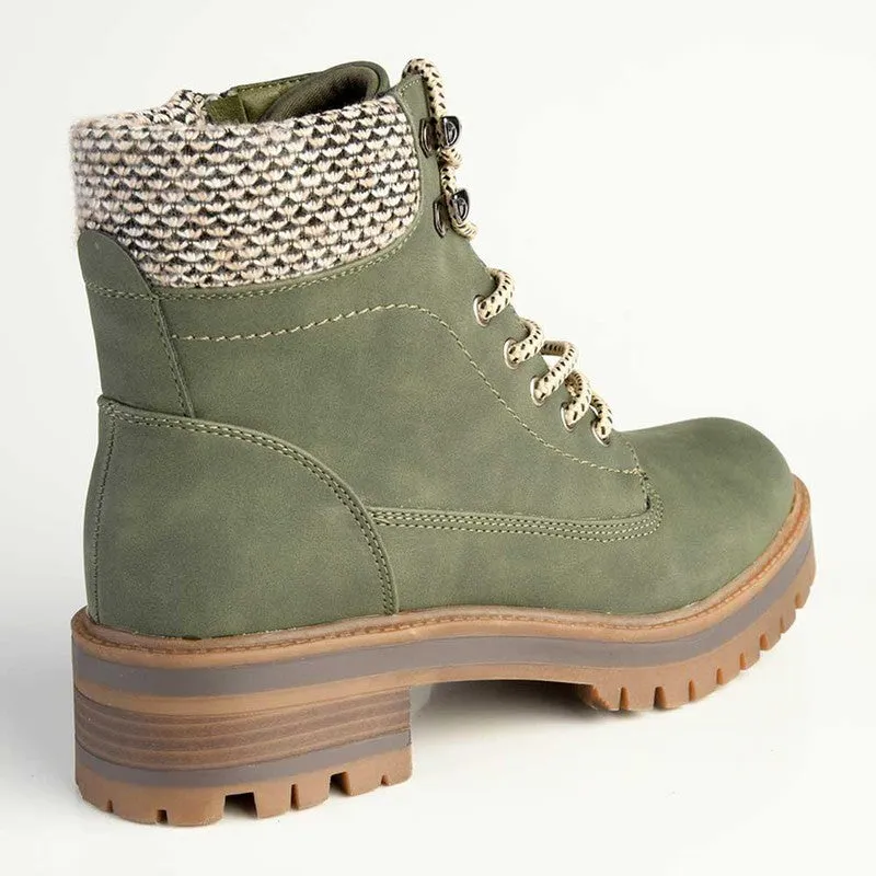 Madison Felicity Lace Up Ankle Boots - Khaki