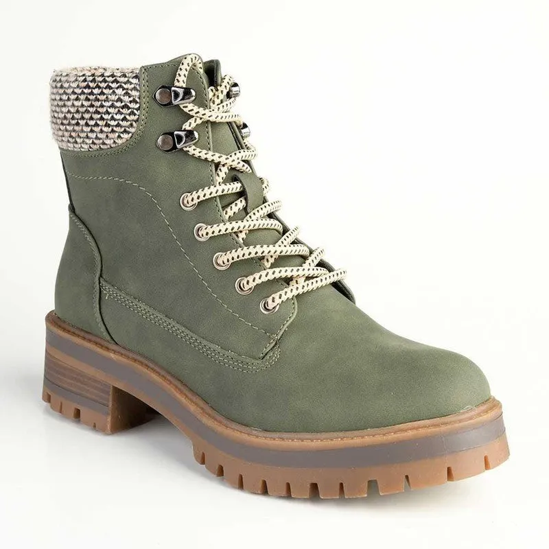 Madison Felicity Lace Up Ankle Boots - Khaki