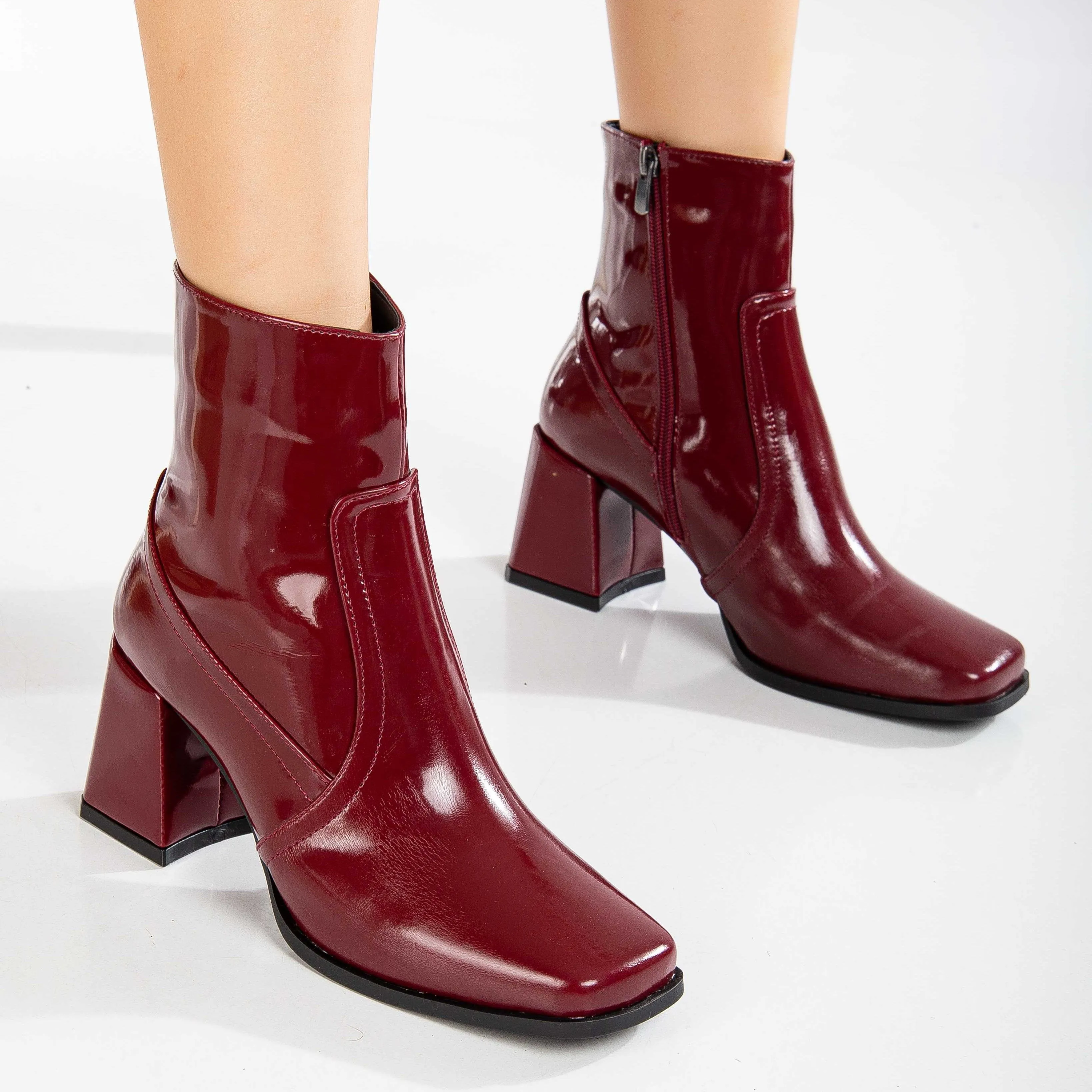 Maya - Burgundy Patent Ankle Boots