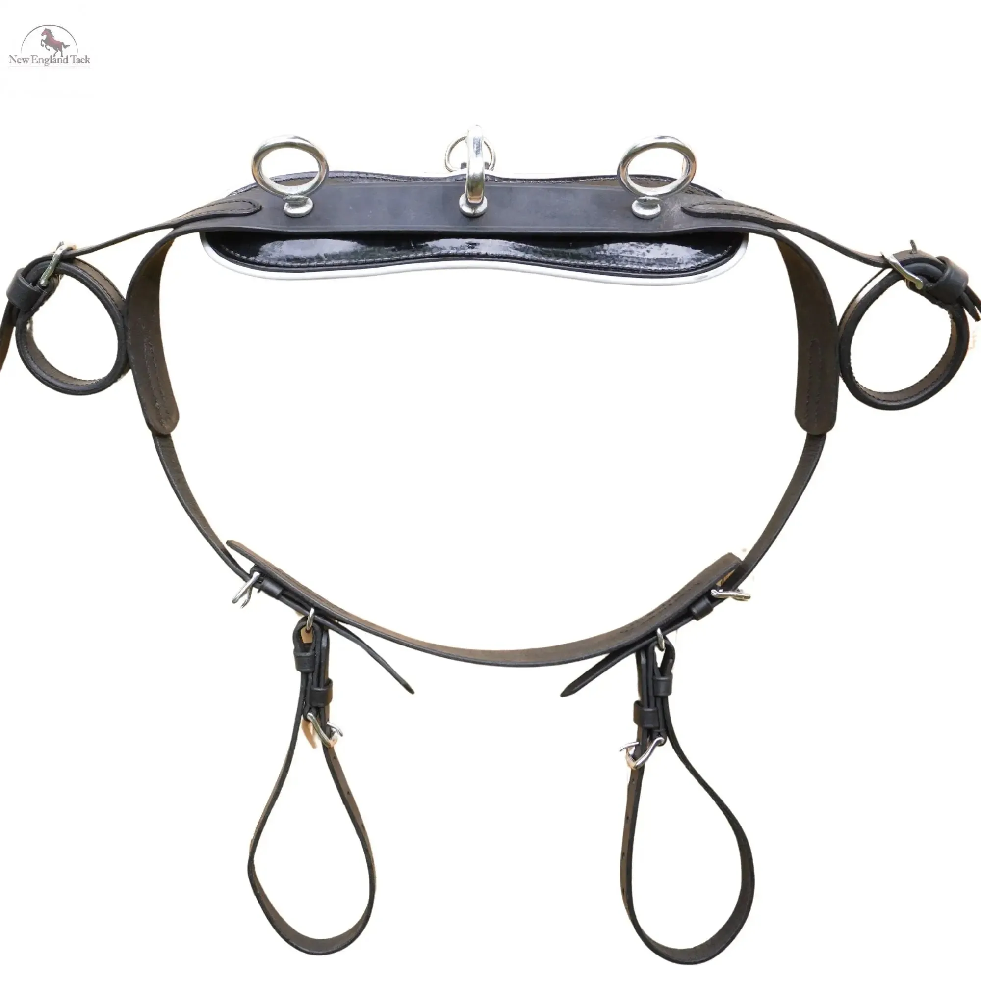 Miniature Horse Black Patent Leather Driving Harness with Red and White Trim