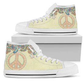 Peace Mandala Handcrafted White Sole High Top Shoes