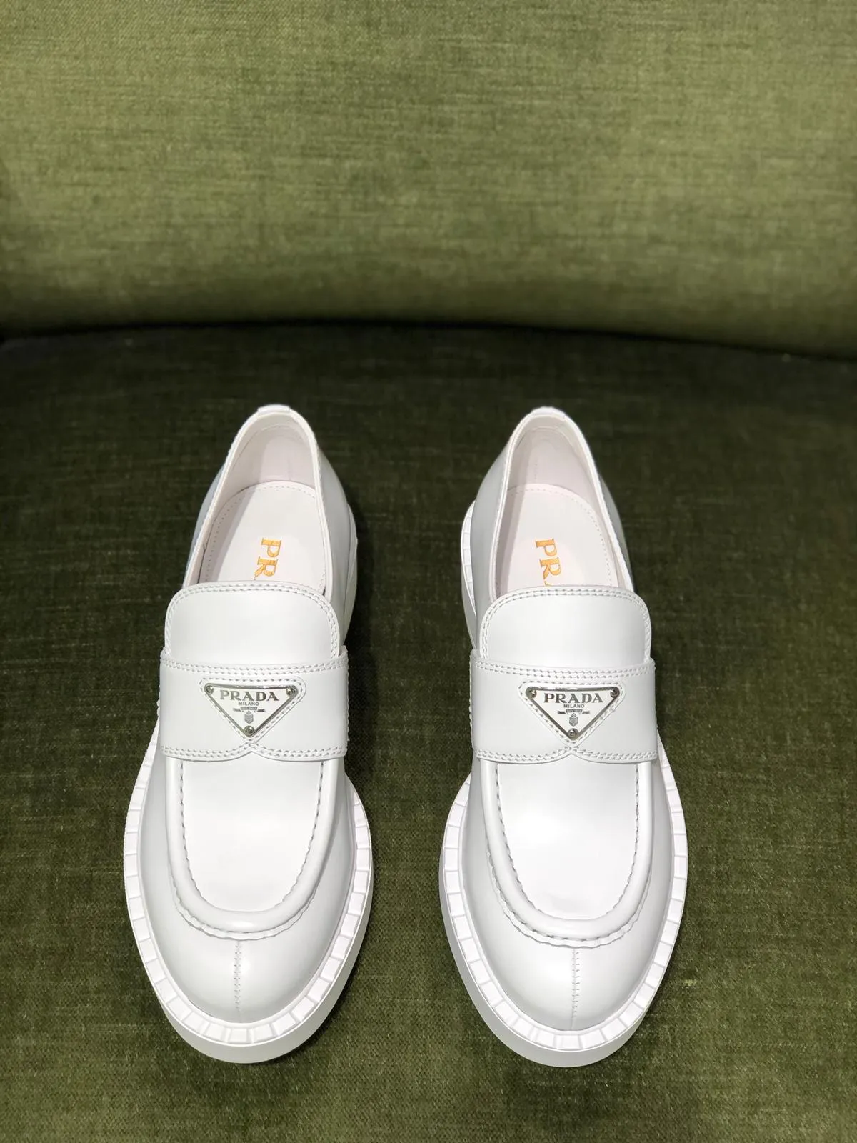 Prada Brushed Leather Loafer (White)