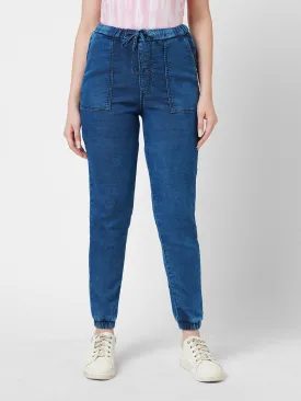 Women Dark Blue High-Rise Denim Jogger