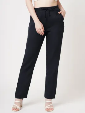 Women Navy Mid-Rise Slim Fit Trouser