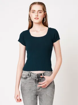 Women Slim Fit Scoop Neck Crop Top