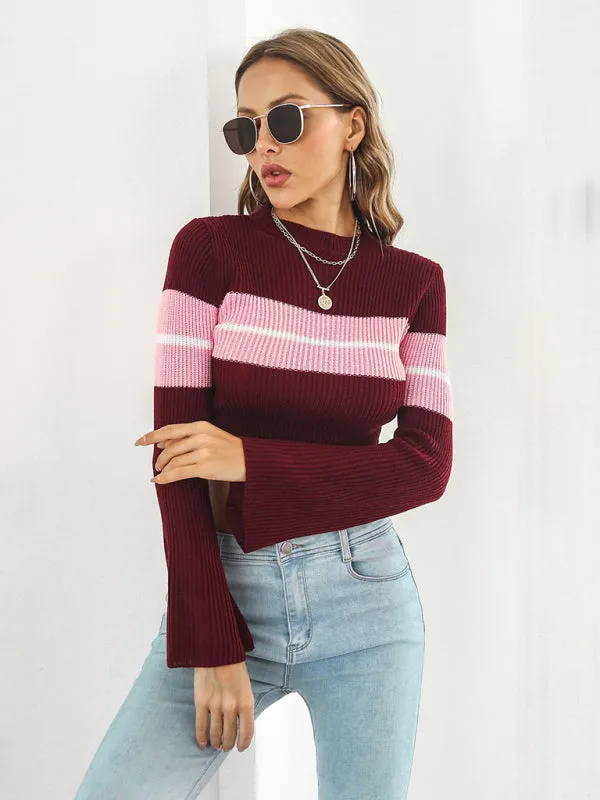 Women's Striped Contrast Cropped Sweater